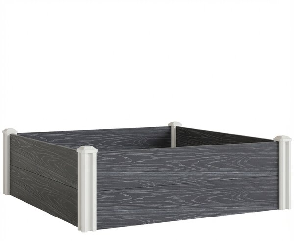 Outsunny Pat Înălțat de Grădină din Vinil, 102x102x33 cm, Kit Modular cu Picioare Interconectabile și Fund Deschis, Jardinieră pentru Flori, Ierburi și Legume, Gri Închis | Aosom Romania