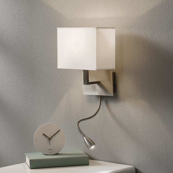 Searchlight Aplică de perete 6519 cu lampă lectură LED, argintiu satinat, Gri, Camera de zi / sufragerie, Țesătură / Textil, Modern, Lumină de lectură