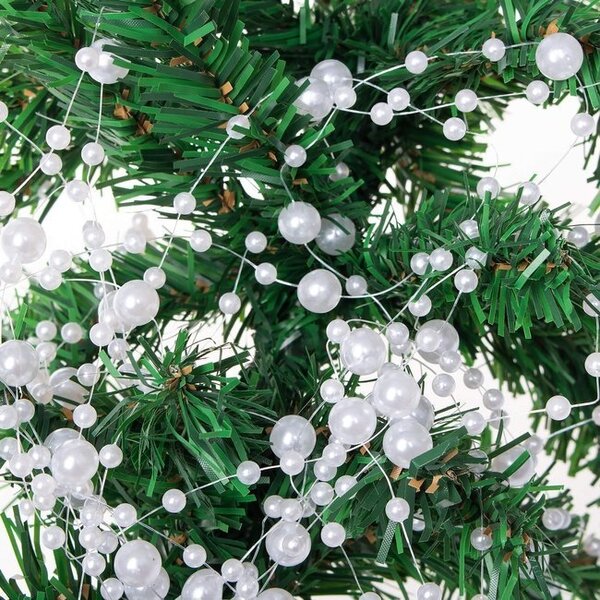 Sirag perle decorative pentru brad 5 m, dimensiuni diferite, culoare alb