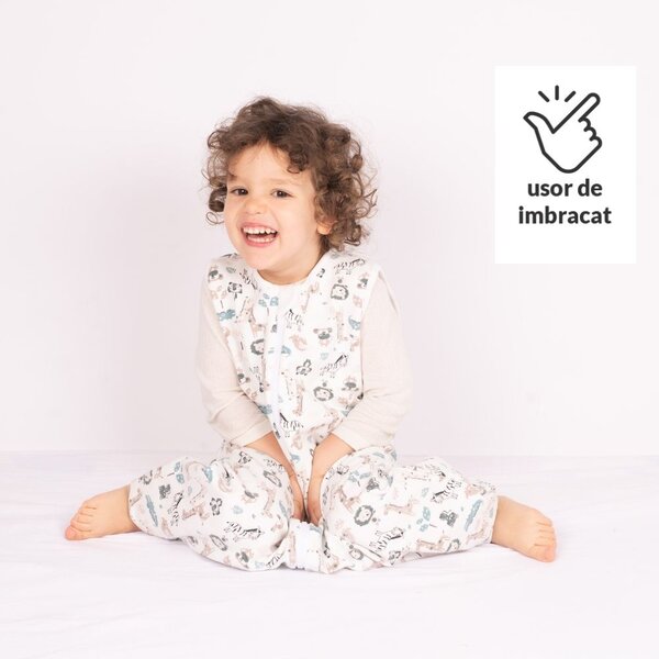 Sac de dormit cu picioare din bumbac flausat 5-7 ani Kidizi Safari, 1 tog