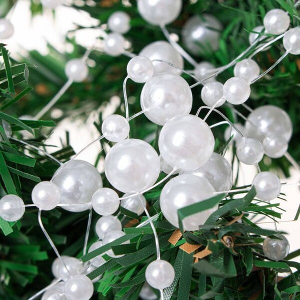Sirag perle decorative pentru brad 5 m, dimensiuni diferite, culoare alb