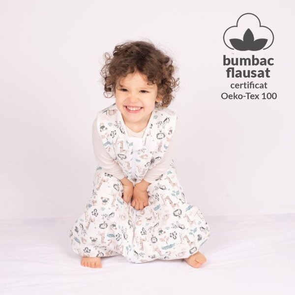 Sac de dormit cu picioare din bumbac flausat 5-7 ani Kidizi Safari, 1 tog