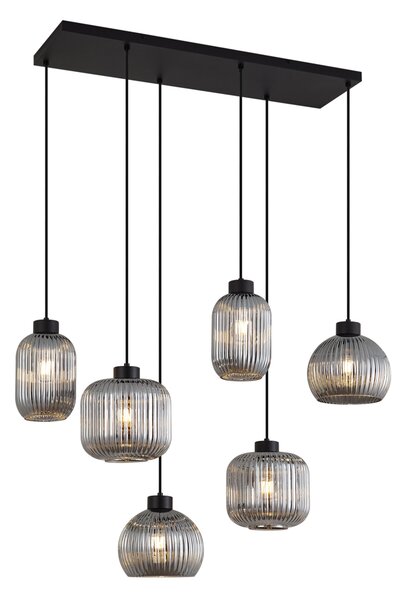 Lampa suspendată de design neagră cu sticlă fumurie cu 6 lumini - Ana