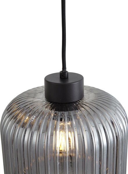 Lampă suspendată de design neagră cu sticlă fumurie cu 3 lumini - Ana