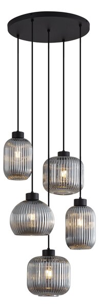 Lampă suspendată de design neagră cu sticlă fumurie cu 5 lumini - Ana