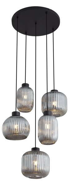 Lampă suspendată de design neagră cu sticlă fumurie cu 5 lumini - Ana
