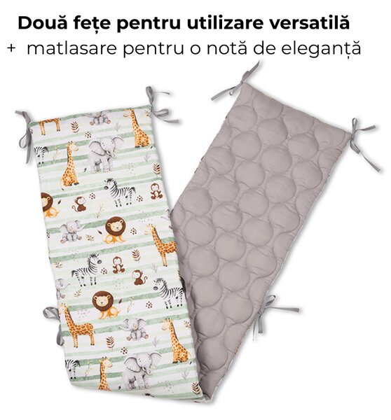 Set 2 aparatori laterale matlasate patut 120x60 cm Kidizi Safari Deluxe – protectie laterala completa, inaltime 35 cm