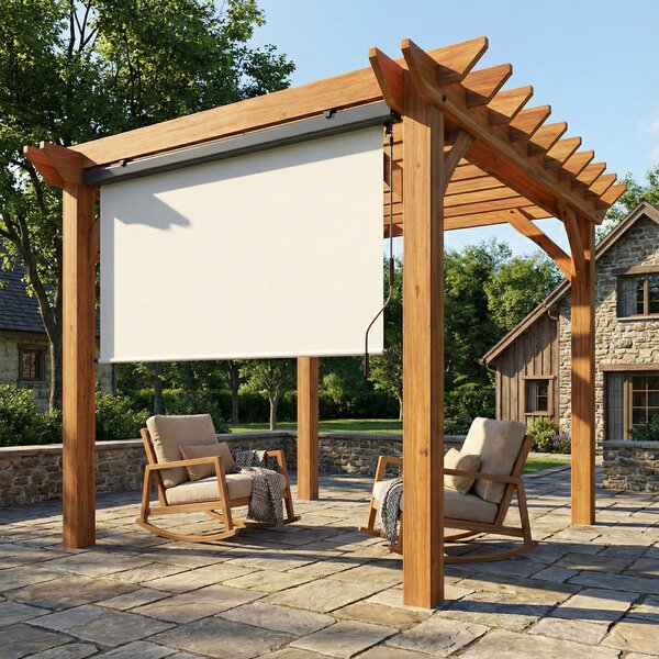 Outsunny Copertină Rulabilă de Exterior Anti-UV cu Carcasă din Aluminiu și Manivelă, Copertină de Soare din Poliester, 250x160 cm, Alb Crem | Aosom Romania