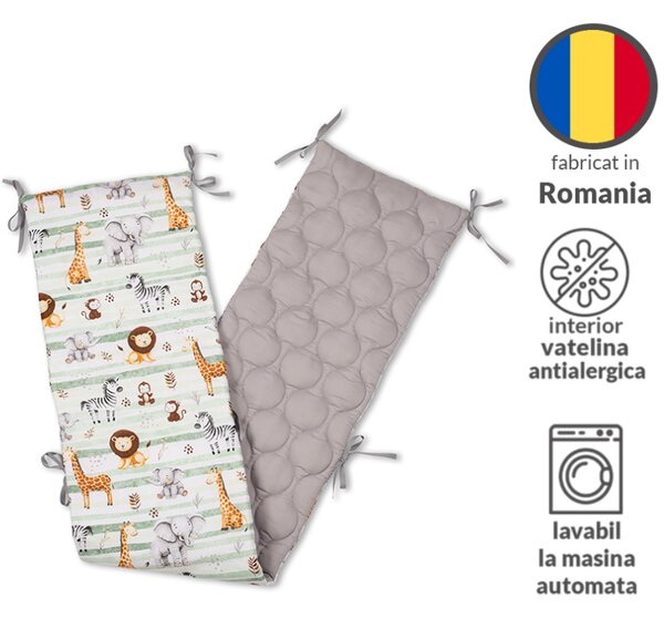 Set 2 aparatori laterale matlasate patut 120x60 cm Kidizi Safari Deluxe – protectie laterala completa, inaltime 35 cm