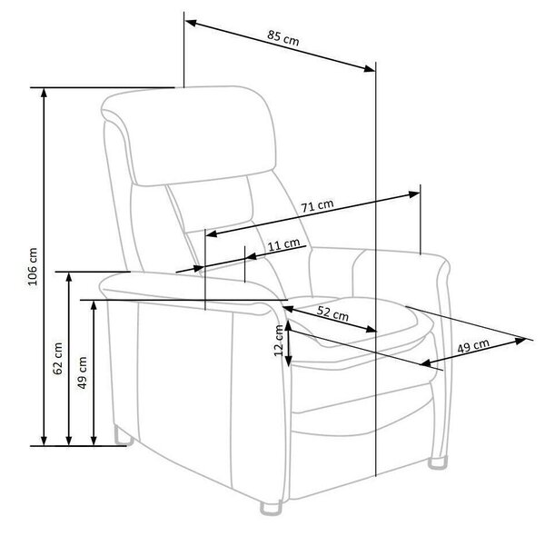 Fotoliu recliner Houston 1030Gri inchis, 11x7x9cm, Tapiterie, PicioarePicioare: Plastic