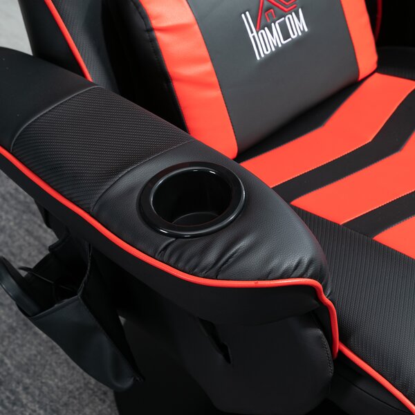 HOMCOM Scaun de Gaming cu Masaj, Suport pentru Picioare și Pernă, din Piele Sintetică, 79,5x82,5x111,5 cm, Negru și Roșu | Aosom Romania