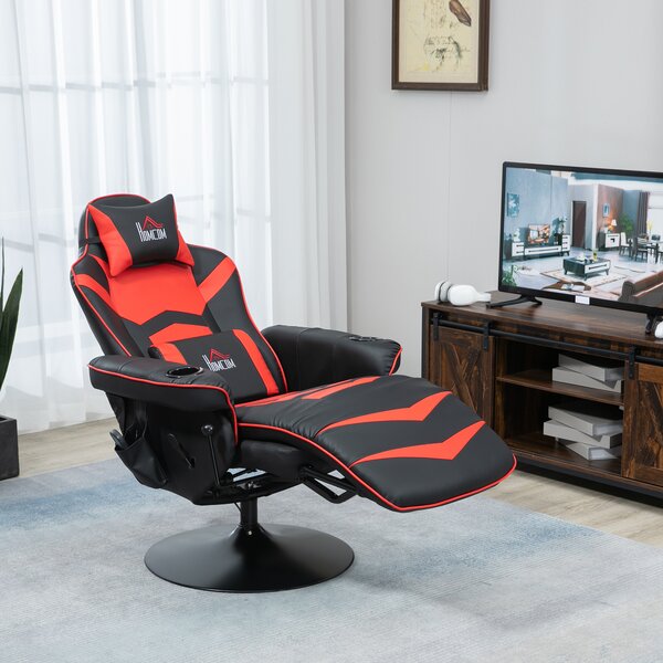HOMCOM Scaun de Gaming cu Masaj, Suport pentru Picioare și Pernă, din Piele Sintetică, 79,5x82,5x111,5 cm, Negru și Roșu | Aosom Romania
