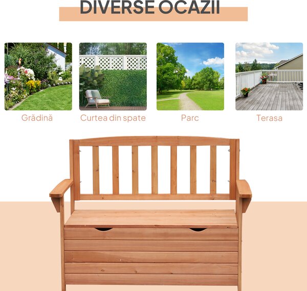 Outsunny Bancă de Grădină pentru 2 Persoane cu Spațiu de Depozitare, din Lemn, Rezistentă la Intemperii, 112x58x84 cm | Aosom Romania