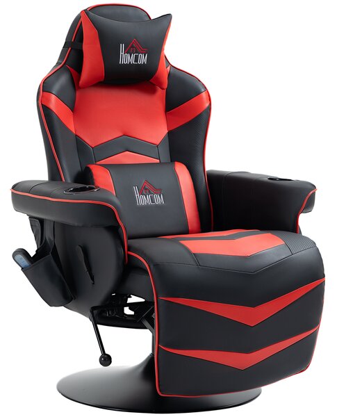 HOMCOM Scaun de Gaming cu Masaj, Suport pentru Picioare și Pernă, din Piele Sintetică, 79,5x82,5x111,5 cm, Negru și Roșu | Aosom Romania