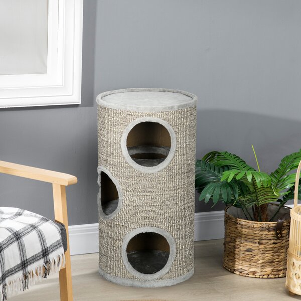 PawHut Turn Sisal pentru Pisici, Ansamblu cu Platforme Înveliș Moale, Φ38x70 cm, Gri | Aosom Romania