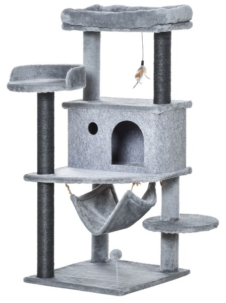 PawHut Arbore Răzuitoare pentru Pisici 48x48x107 cm Turn pentru Pisici cu Cavernă de Fetru Demontabilă Hamacă Paturi Platforme Gri | Aosom Romania