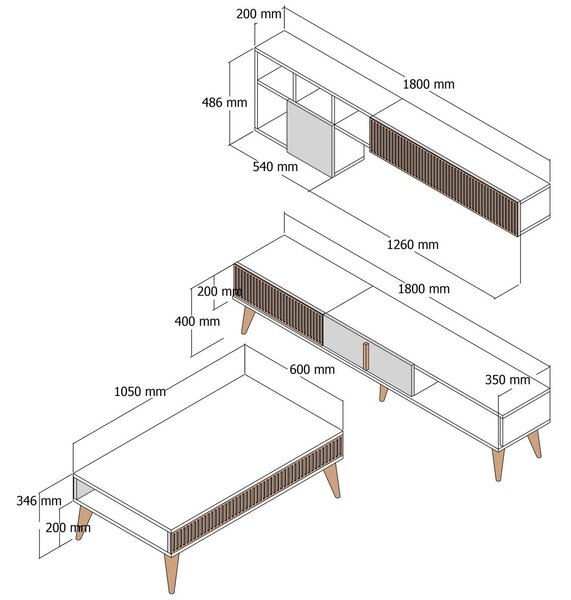 Set mobilier living Millano 1 (nuc + alb). 1102359