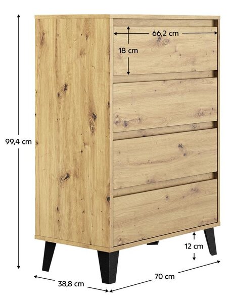 Comodă Brisas 4 (stejar artisan + negru) . 1116262