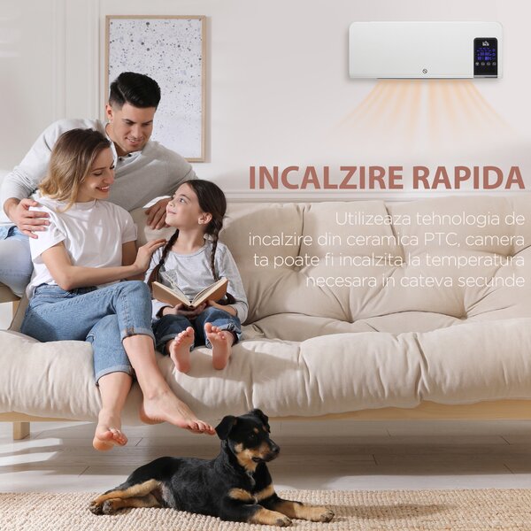 HOMCOM Incalzitor electric de perete cu 2 setari de caldura, oscilatie, temporizator, temperatura reglabila | AOSOM RO