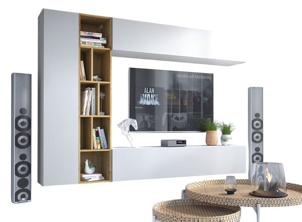 Mobilier living Londria (Alb + Alb + stejar artisan). 1053939