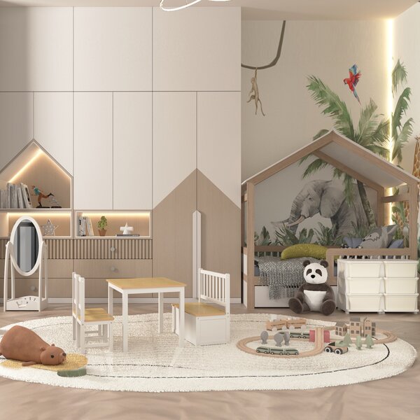 HOMCOM Comodă cu 6 Sertare pentru Copii 3-6 Ani cu Margini Rotunjite, din PP Crem, 75x37x56.5 cm | Aosom Romania