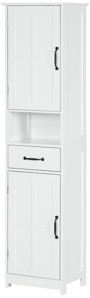 Kleankin Dulap Modern pentru Baie, Mobilier Îngust cu Raft Deschis, Sertar, Uși Încastrate și Rafturi Ajustabile Alb | Aosom Romania