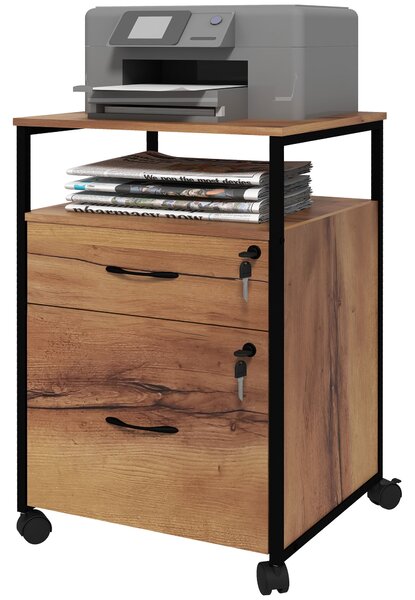 Vinsetto Cajonera de Oficina Cajonera pentru Birou cu Roți Arhivar pentru Dimensiuni A4 44x40x66,5 cm Maro Rustic | Aosom Romania