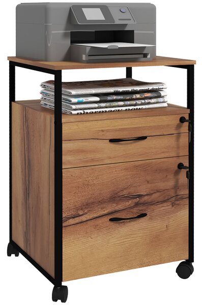 Vinsetto Cajonera de Oficina Cajonera pentru Birou cu Roți Arhivar pentru Dimensiuni A4 44x40x66,5 cm Maro Rustic | Aosom Romania