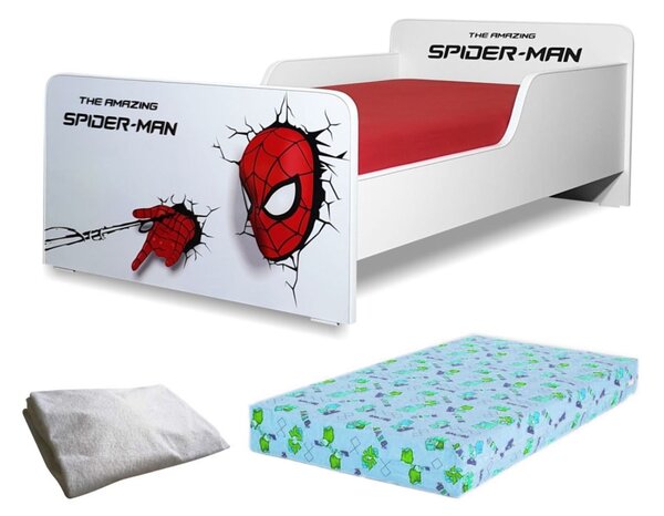 Pat Start Spiderman 2-12 ani + saltea 160x80x12 cm + husa impermeabila