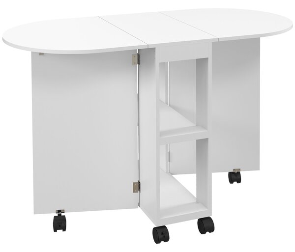 HOMCOM Masă de Comedor Plegable cu Ruedas Masă de Cocina cu Alas Abatibles și 2 Rafturi Deschise 120x60x77 cm Alb | Aosom Romania