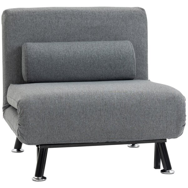 HOMCOM Fotoliu pliabil cu funcție de pat, fotoliu de relaxare în imitație de in, spătar reglabil, 75 x 70 x 75 cm, Gri închis | Aosom Romania
