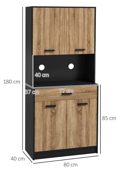 HOMCOM Dulap de bucătărie din lemn cu 2 dulapuri cu 2 uși și sertar, 80x40x180 cm, negru și culoare lemn | Aosom Romania