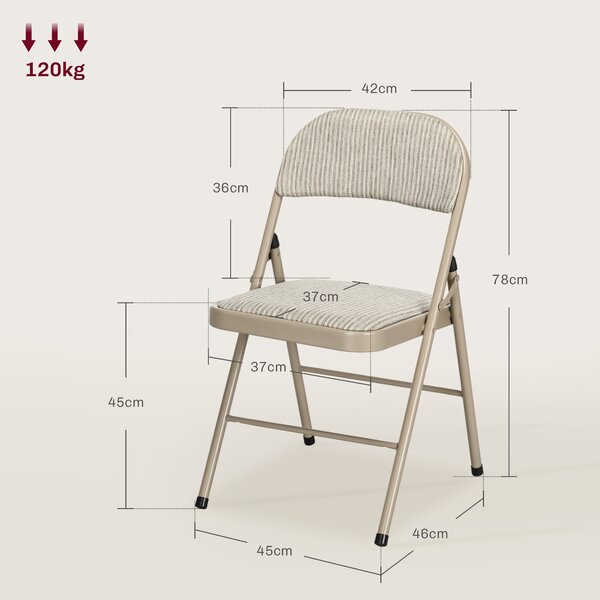 HOMCOM Set de 4 Scaune Pliabile, Scaune Moderne cu Perne din Poliester pentru Acasă și Birou, 45x46x78 cm, Bej | Aosom Romania