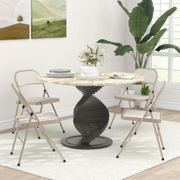 HOMCOM Set de 4 Scaune Pliabile, Scaune Moderne cu Perne din Poliester pentru Acasă și Birou, 45x46x78 cm, Bej | Aosom Romania