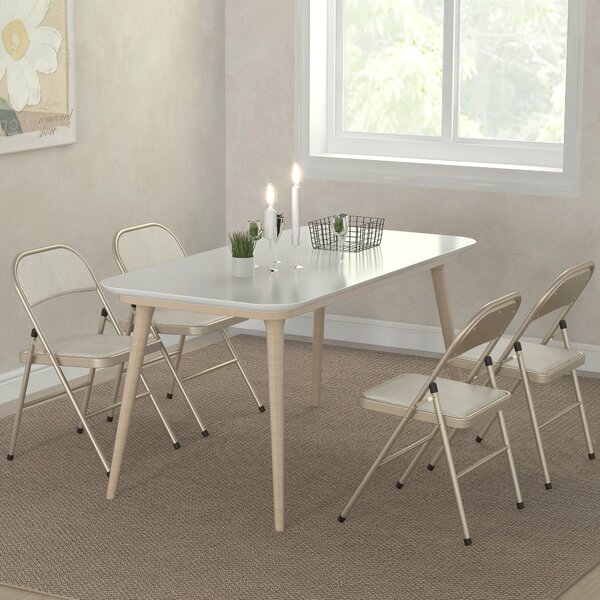 HOMCOM Set de 4 Scaune Pliabile, Scaune Moderne cu Perne din Poliester pentru Acasă și Birou, 45x46x78 cm, Bej | Aosom Romania