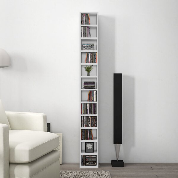 HOMCOM Raft Bibliotecă pentru CD-uri cu 12 rafturi, din MDF și panou aglomerat, 21x20x175 cm, Alb | Aosom Romania