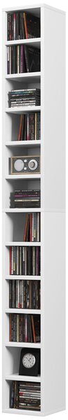 HOMCOM Raft Bibliotecă pentru CD-uri cu 12 rafturi, din MDF și panou aglomerat, 21x20x175 cm, Alb | Aosom Romania