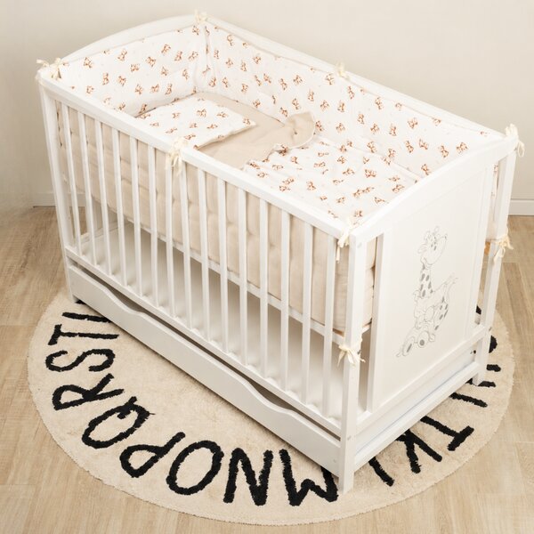 Lenjerie patut bebe 120x60 cm Kidizi Teddy Tales din muselina dubla 5 piese – set complet cu aparatoare, cearsaf elastic, perna si paturica