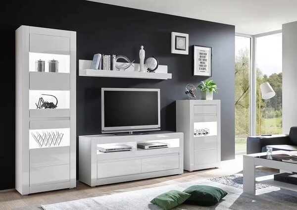 Set living 4 piese, fronturile MDF, culoare fronturi alb lucios, 282 cm lungime