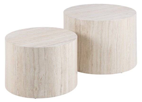 Măsuțe de cafea bej 2 buc. rotunde cu aspect de piatră ø 58 cm Dice – Actona