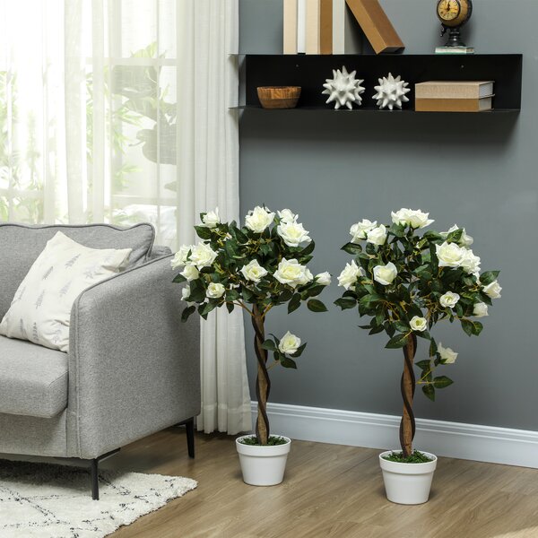 Outsunny Plantă Artificială de Trandafir cu 21 de Flori Ø18x90 cm Portocaliu cu Vas | Aosom Romania