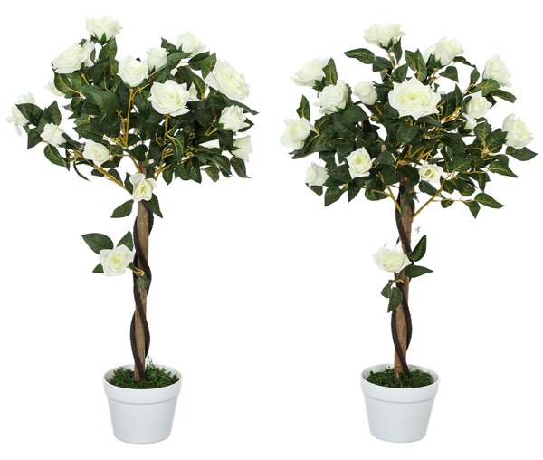 Outsunny Plantă Artificială de Trandafir cu 21 de Flori Ø18x90 cm Portocaliu cu Vas | Aosom Romania