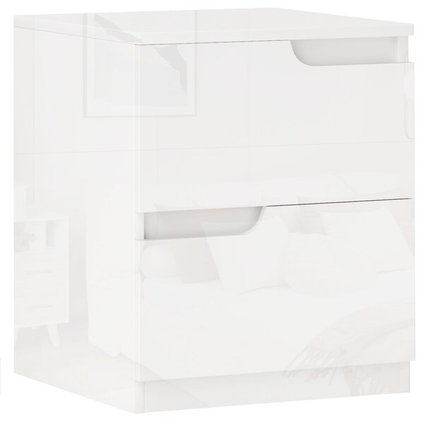 HOMCOM Noptieră Modernă cu 2 Sertare și Design Lucios, Noptieră pentru Dormitor din PAL, 40x40x48 cm, Alb Lucios | Aosom Romania