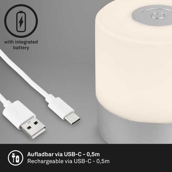 Briloner - Lampă de masă LED pentru exterior, tactilă, reîncărcabilă și dimmabilă, LED/2W/5V 2700K IP44, crom mat