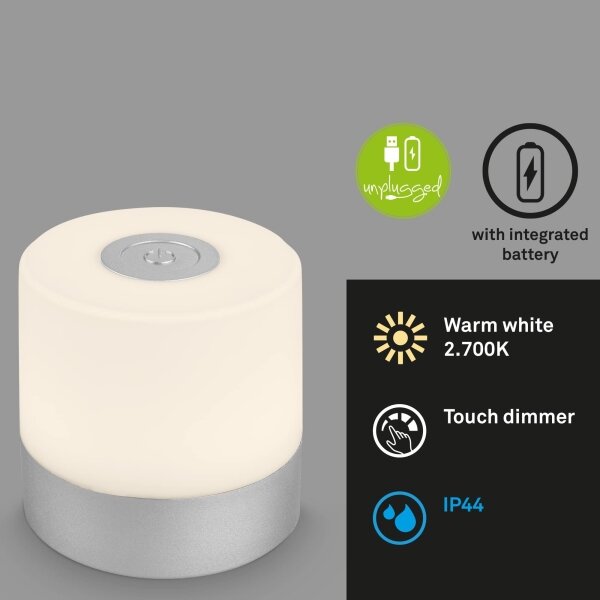 Briloner - Lampă de masă LED pentru exterior, tactilă, reîncărcabilă și dimmabilă, LED/2W/5V 2700K IP44, crom mat