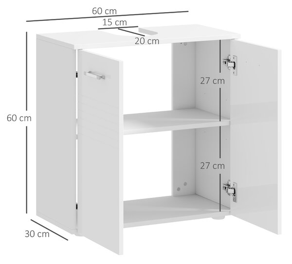 Mobilier Baie Subchiuvetă Kleankin cu 2 Uși, Spațiu de Stocare Eficient, din Lemn, Alb, 60x30x62.5cm | Aosom Romania