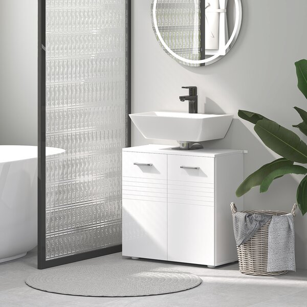 Mobilier Baie Subchiuvetă Kleankin cu 2 Uși, Spațiu de Stocare Eficient, din Lemn, Alb, 60x30x62.5cm | Aosom Romania