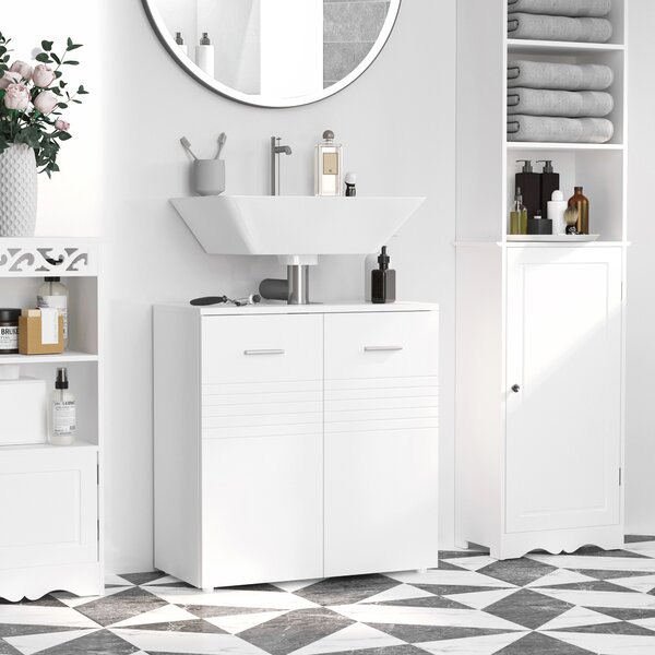 Mobilier Baie Subchiuvetă Kleankin cu 2 Uși, Spațiu de Stocare Eficient, din Lemn, Alb, 60x30x62.5cm | Aosom Romania