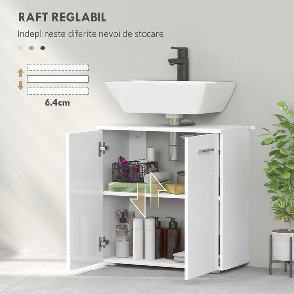 Mobilier Baie Subchiuvetă Kleankin cu 2 Uși, Spațiu de Stocare Eficient, din Lemn, Alb, 60x30x62.5cm | Aosom Romania