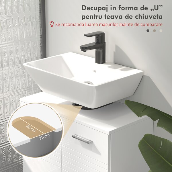 Mobilier Baie Subchiuvetă Kleankin cu 2 Uși, Spațiu de Stocare Eficient, din Lemn, Alb, 60x30x62.5cm | Aosom Romania